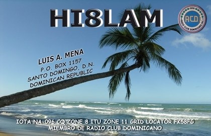 HI8LAM Luis Mena, Santo Domingo, Dominican Republic. QSL Card.