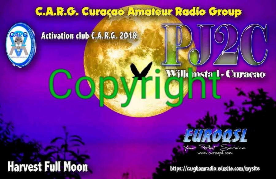 PJ2C Curacao Amateur Radio Group QSL Card 2018 Harvest Full Moon