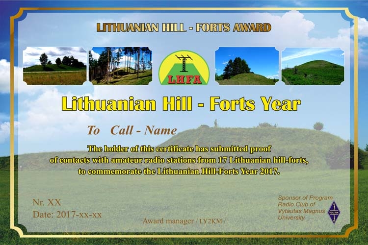 Lithuanian Hill Forts Award LHFA Amateur Radio
