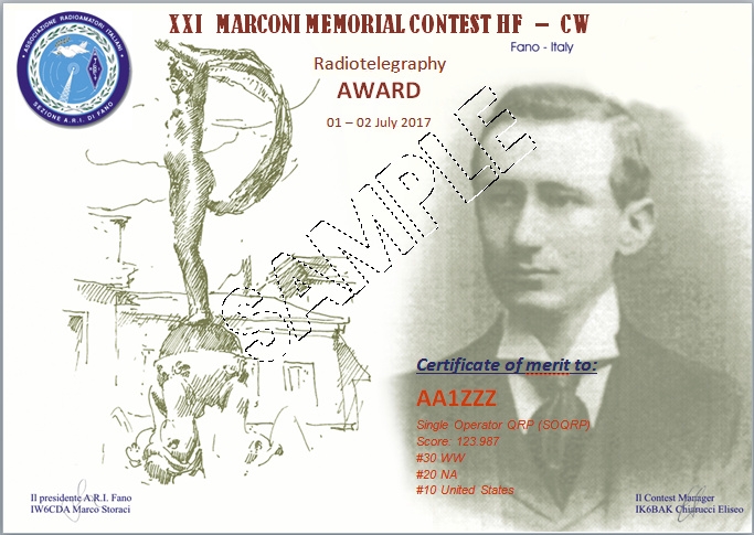 Marconi Memorial HF Contest Certificate