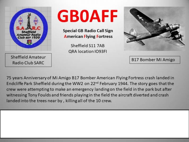 GB0AFF Sheffield, England B17 Bomber