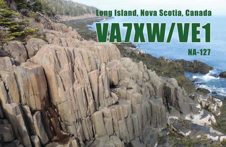 VA7XW/VE1 Long Island, Nova Scotia, Canada. QSL Card.