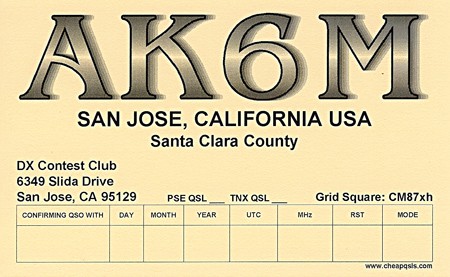 AK6M DX Contest Club, San Jose, California, USA