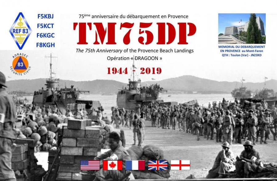 TM75DP Provence Beach Landing, Operation DRAGOON, La Seyne sur Mer, France. QSL Card