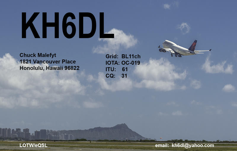 KH6DL Honolulu, Oahu Island, Hawaiian Islands. QSL Card.