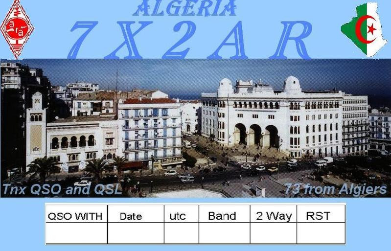 7X2AR Mohamed El Amine Hadj Rabah, Algiers, Algeria. QSL Card.
