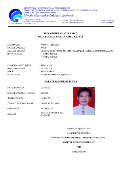 8A5H Padang, West Sumatra, Indonesia License