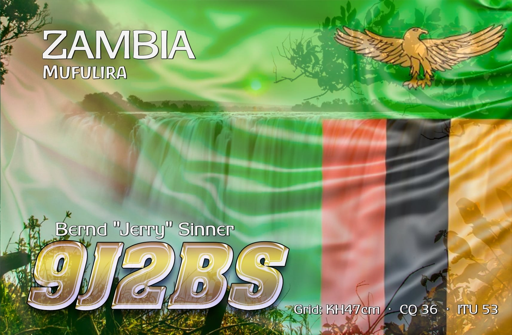 9J2BS Zambia QSL Card