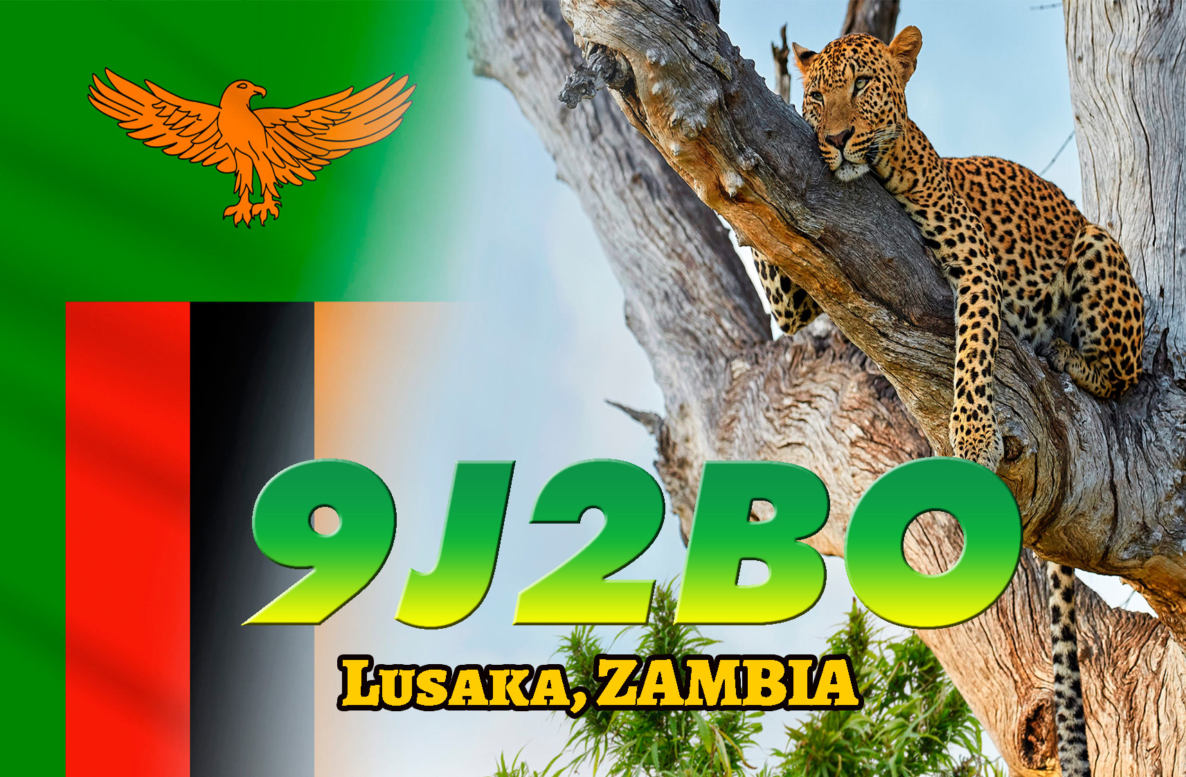 9J2BO Lusaka, Zambia QSL Card