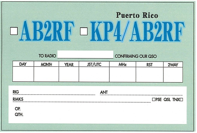 KP4/AB2RF Puerto Rico QSL Card