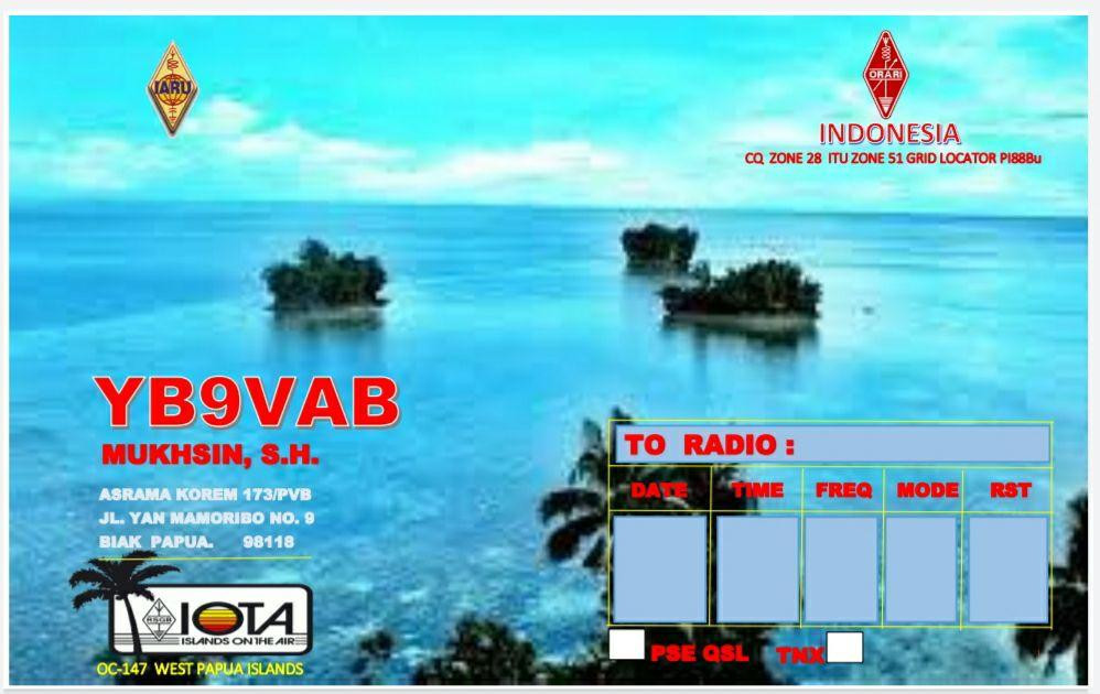 YB9VAB Biak Island, Papua, Indonesia QSL Card