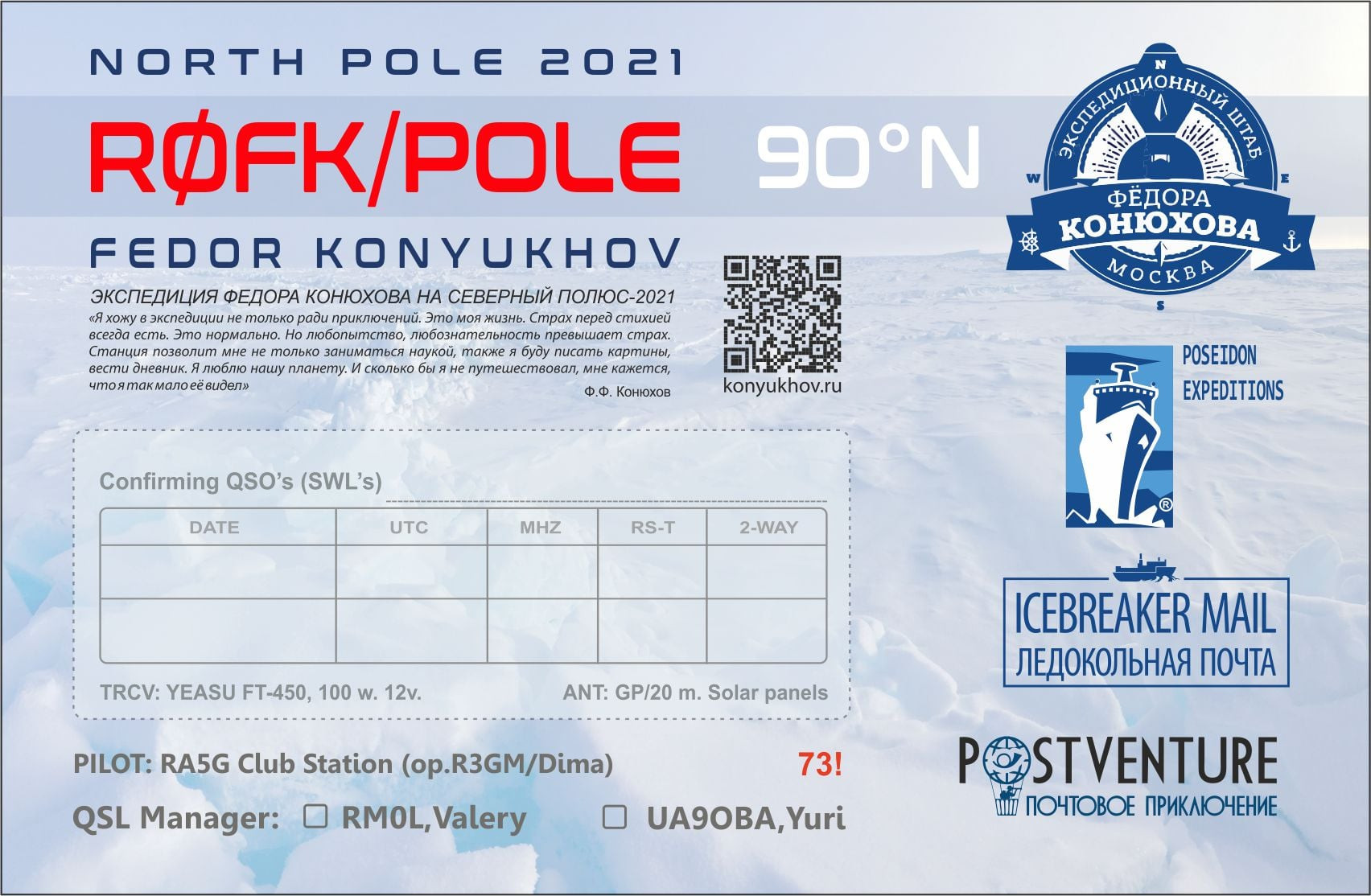 R0FK/Pole North Pole QSL Back side