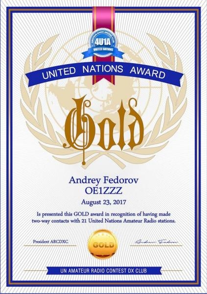 4U1A United Nations Amateur Radio DX Contest Club Gold Award