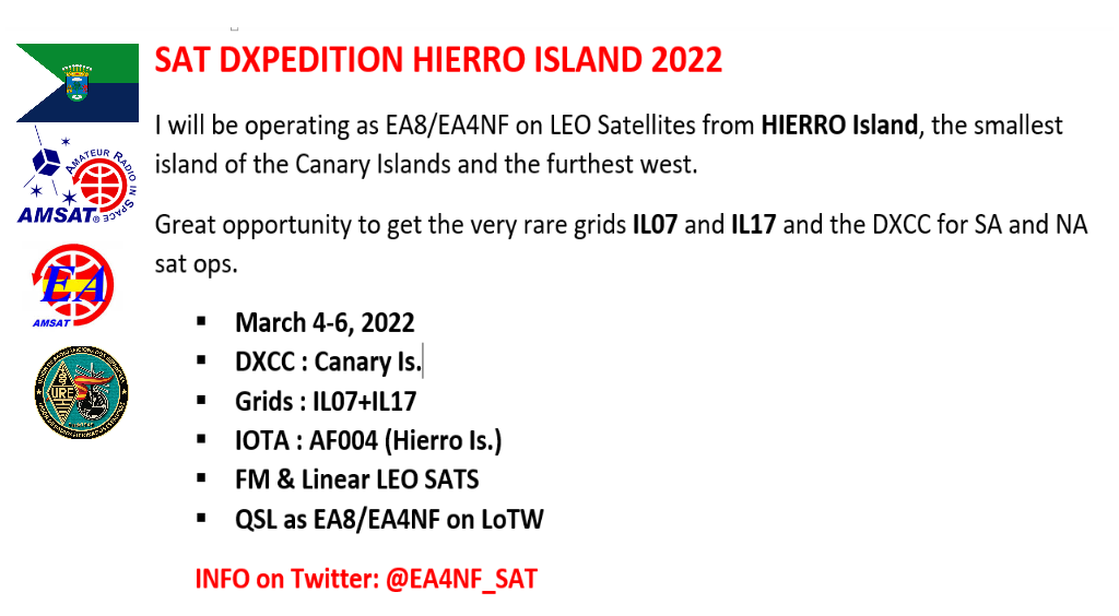 EA8/EA4NF Hierro Island, Canary Islands Announcement