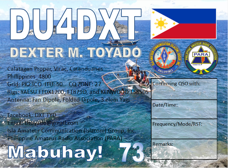 DU4DXT Catanduanes Island Philippines QSL