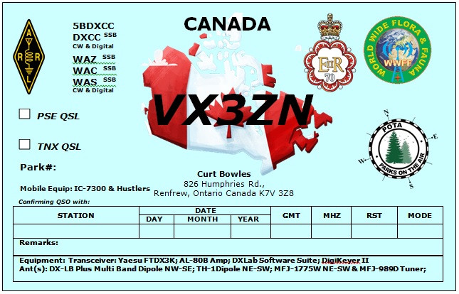 VX3ZN Renfrew, Canada QSL Card