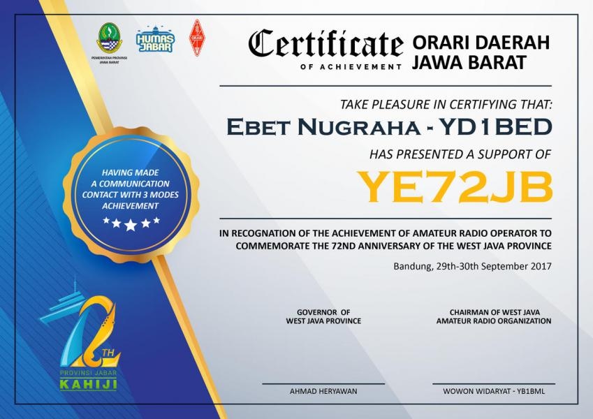 YE72JB Jawa Barat Java Island Award Amateur Radio