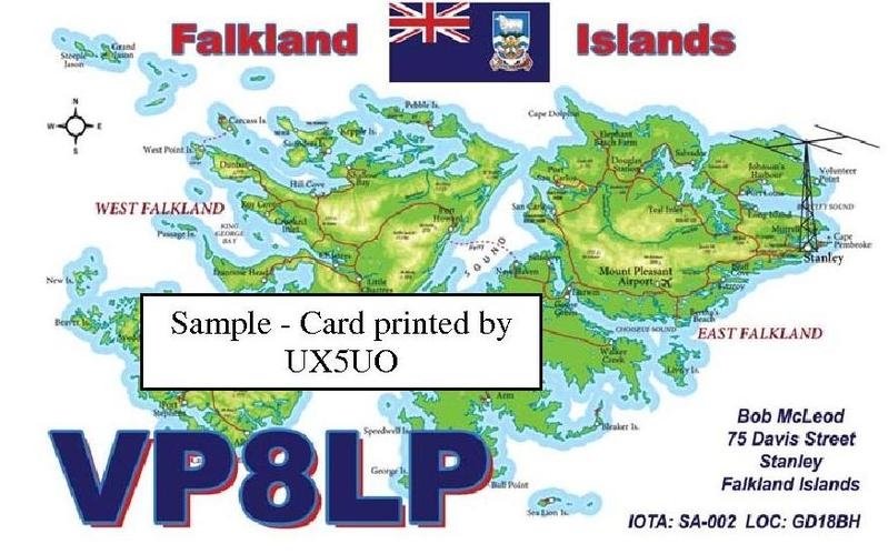 VP8LP Stanley Falkland Islands QSL UX5UO Printed