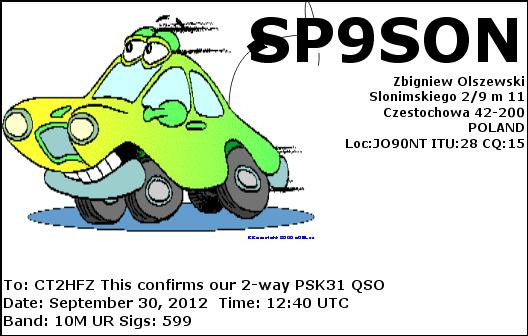 SP9SON Poland QSL