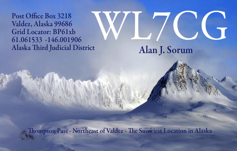 WL7CG Valdez Alaska QSL Alan Sorum