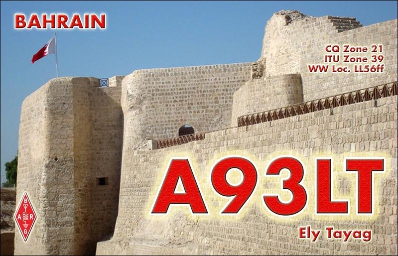 A93LT Ely Tayag, Manama, Bahrain QSL