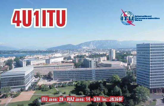 4U1ITU International Amateur Radio Club Geneva, Switzerland. ITU. QSL.
