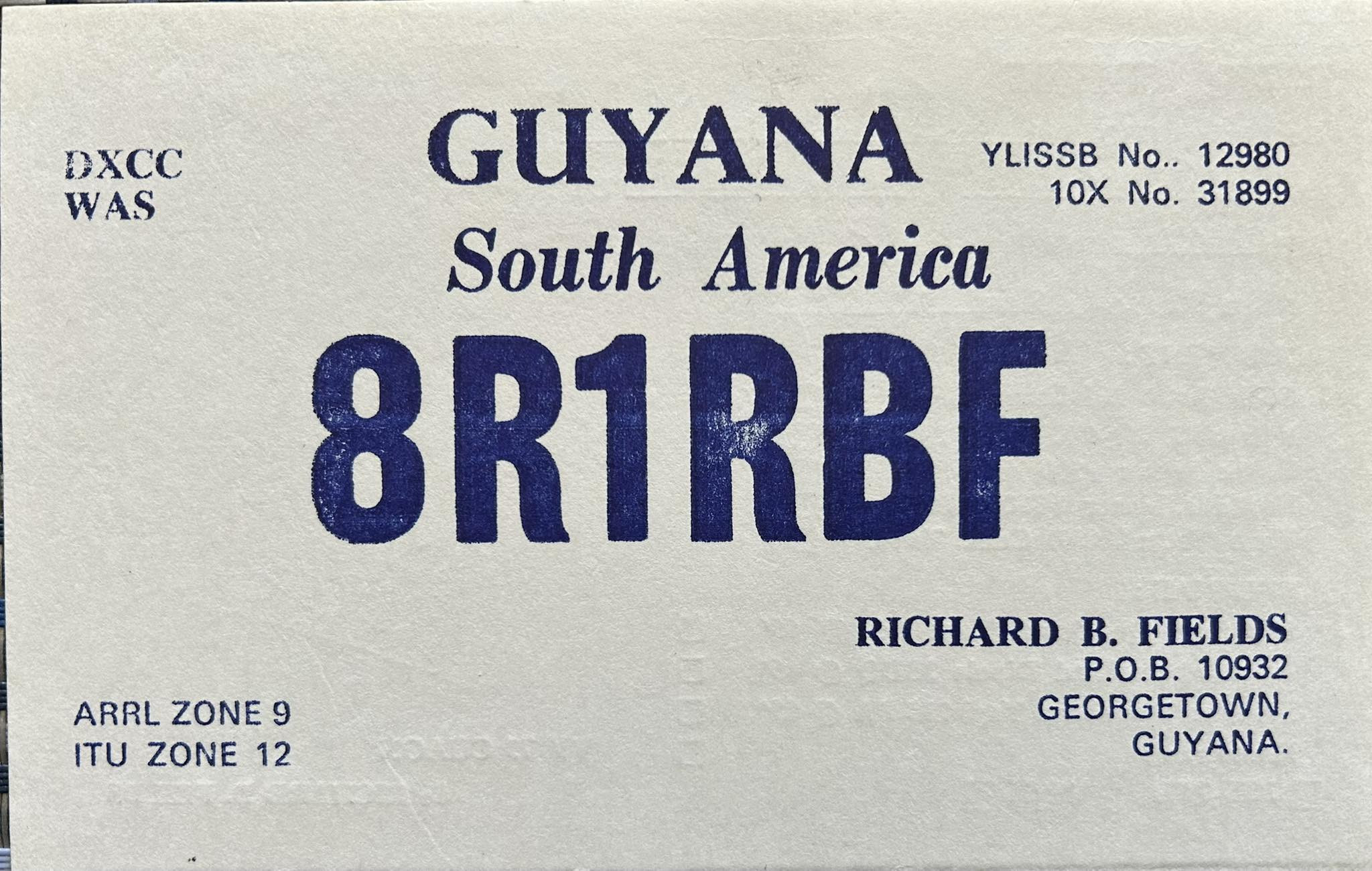 8R1RBF Guyana QSL Card