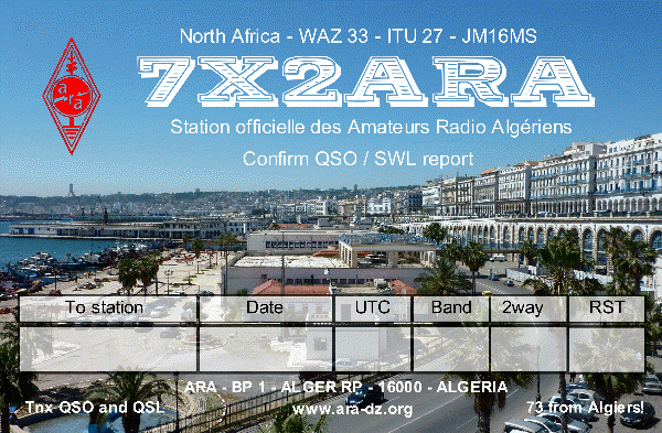 7X2ARA Amateurs Radio Algeriens, Algeria. QSL.