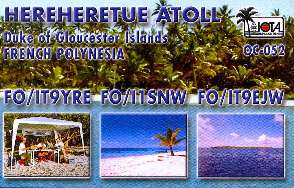 FO/IT9YRE FO/I1SNW FO/IT9EJW Hereheretue Atoll