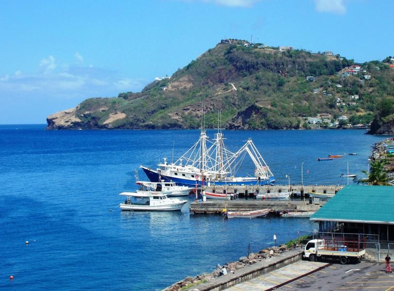 J8/DF7RW Boat moored at Kingstown Harbour, St. Vincent, St. Vincent and the Grenadines.