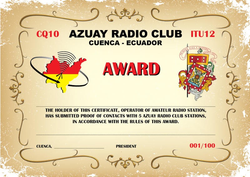 HC5ARC Azuay Radio Club, Award. Cuenca, Ecuador.