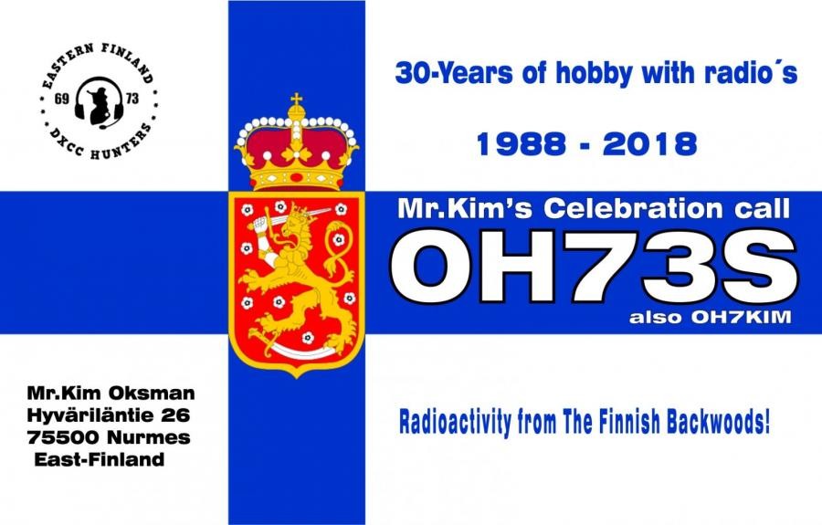 OH73S Mr. Kim Oksman, Nurmes, Finland. QSL.
