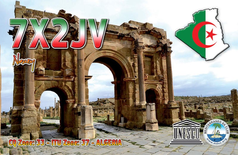 7X2JV Blida, Algeria. QSL Card.