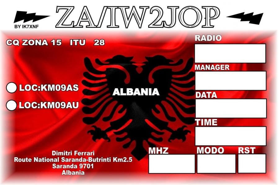 ZA/IW2JOP Dimitri Ferrari, Saranda, Albania. QSL Card.