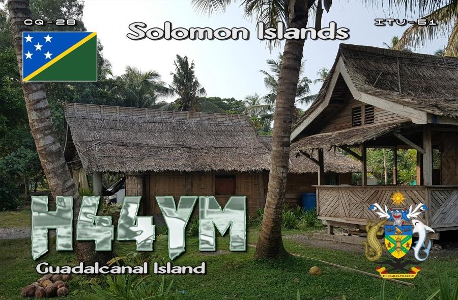 H44YM Guadalcanal Island, Solomon Islands. QSL Card Front