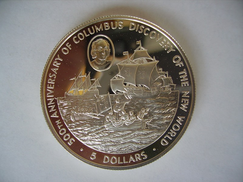 Каймановы Острова ZF2OE Колумб 5 долларов Монета Каймановы Острова ZF2OE Колумб 5 долларов Монета