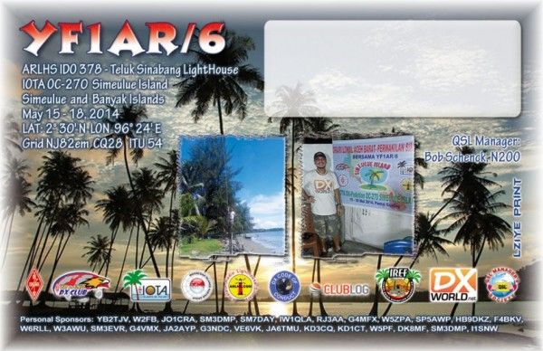 Simeulue Island Banyak Islands YF1AR/6 QSL Simeulue Island Banyak Islands YF1AR/6 QSL