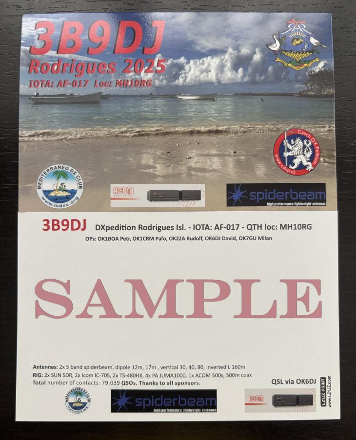 3B9DJ Rodrigues Island QSL Card 3B9DJ Rodrigues Island QSL Card