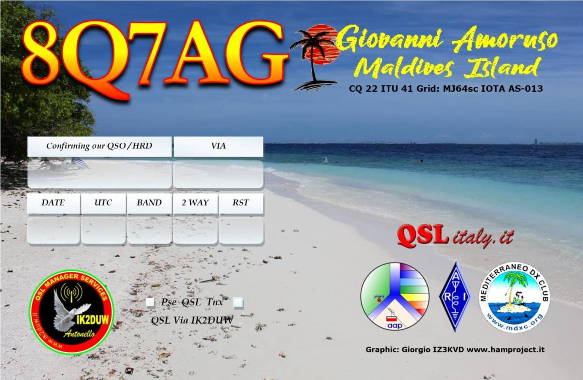8Q7AG Maldives Islands QSL Card 2 8Q7AG Maldives Islands QSL Card 2