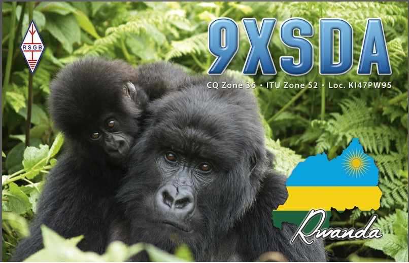 9XSDA Руанда QSL фронт.