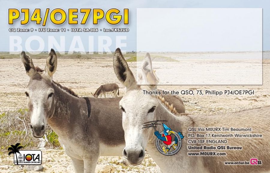 Bonaire Island PJ4/OE7PGI QSL Back side