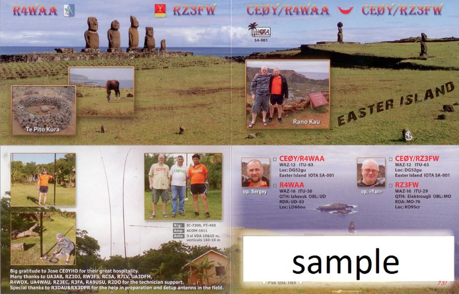 Easter Island CE0Y/R4WAA CE0Y/RZ3FW QSL  Easter Island CE0Y/R4WAA CE0Y/RZ3FW QSL