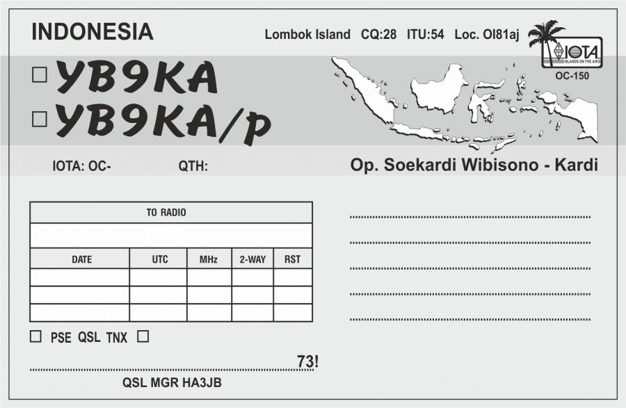 Остров Ломбок YB9KA QSL  Остров Ломбок YB9KA QSL