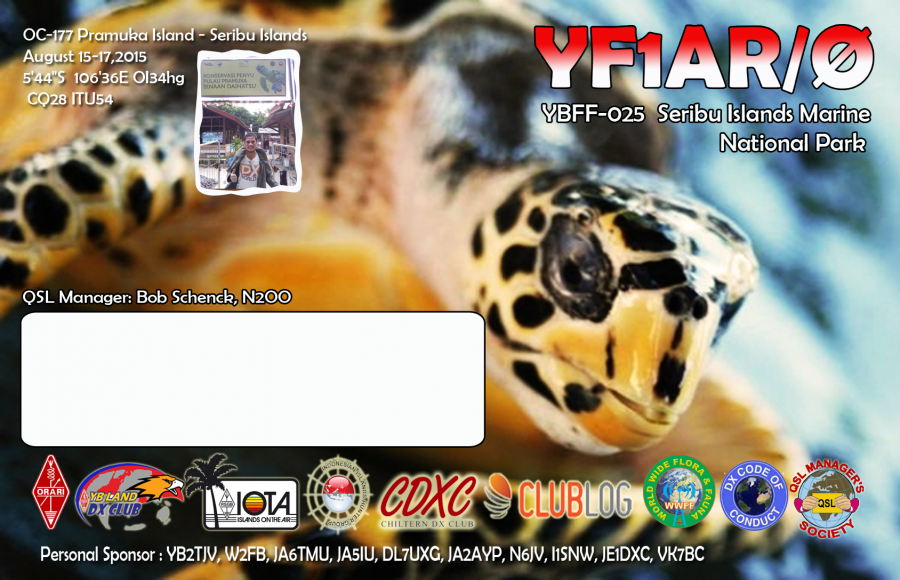 Остров Прамука YF1AR/0 Острова Серибу QSL Вторая сторона Остров Прамука YF1AR/0 Острова Серибу QSL Вторая сторона