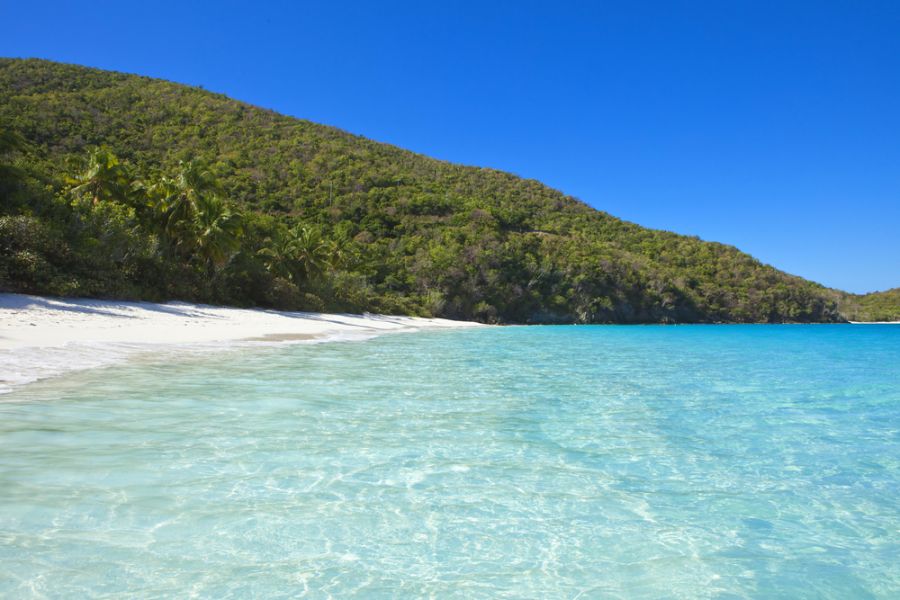 US Virgin Islands Saint John Island W2GD/KP2 Tourist attractions spot Empty beach and turquoise waters.