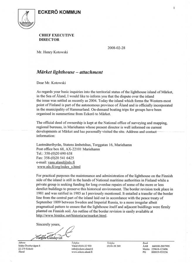 Letter from Ekero Municipality Letter from Ekero Municipality