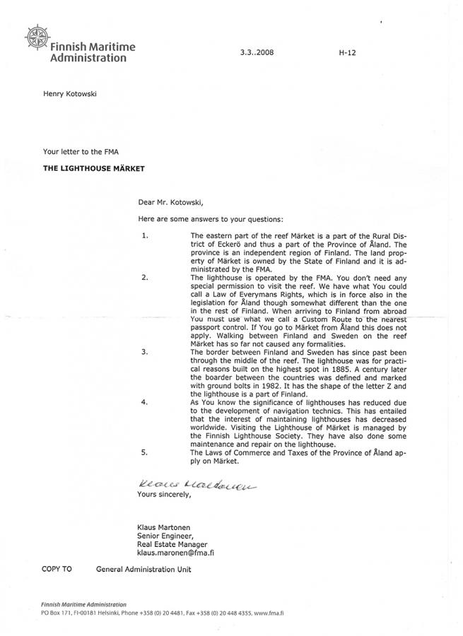 Letter Finnish Maritime Administration Letter Finnish Maritime Administration