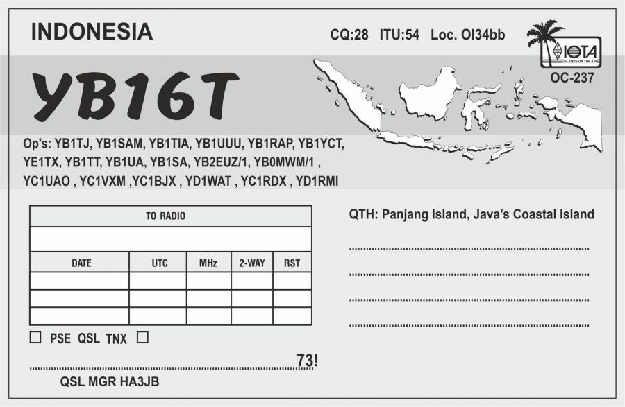 YB16T Panjang Island IOTA QSL YB16T Panjang Island IOTA QSL